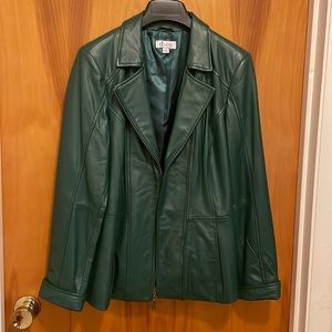 Green leather zip up jacket